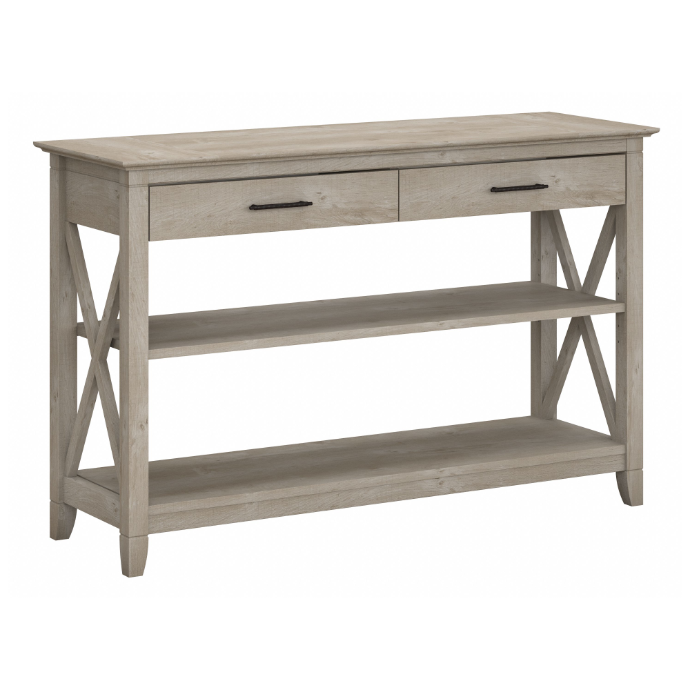 Shop Bush Furniture Key West Console Table with Drawers and Shelves, Image 02, KWT248WG-03, #color_washed gray