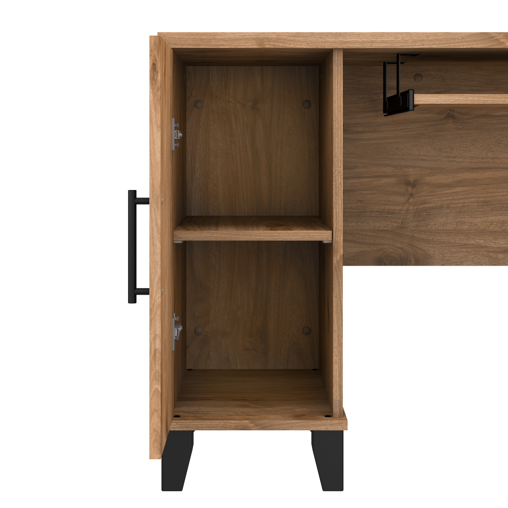 Shop Bush Furniture Somerset 60W L Shaped Desk with Hutch and 5 Shelf Bookcase, Image 06, SET010FW, #color_fresh walnut