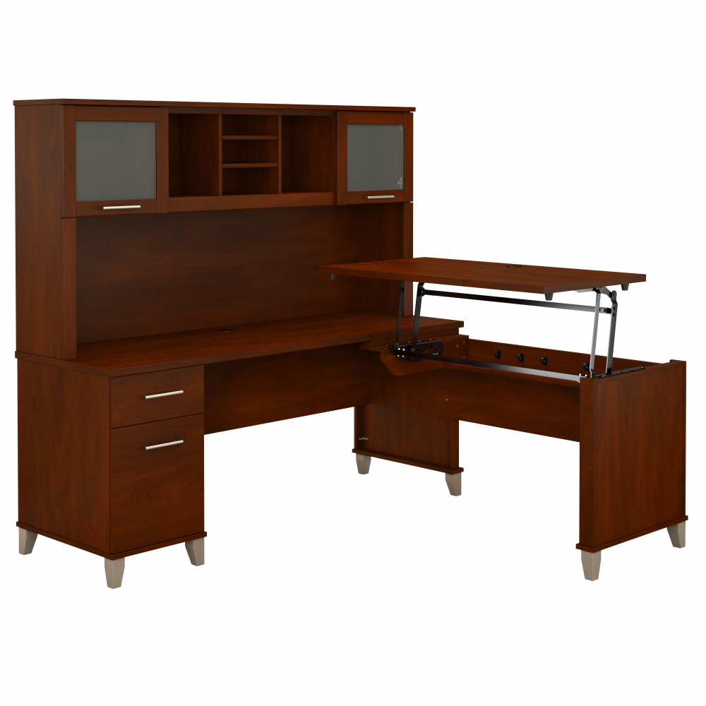 Shop Bush Furniture Somerset 72W 3 Position Sit to Stand L Shaped Desk with Hutch, Image 02, SET015HC, #color_hansen cherry