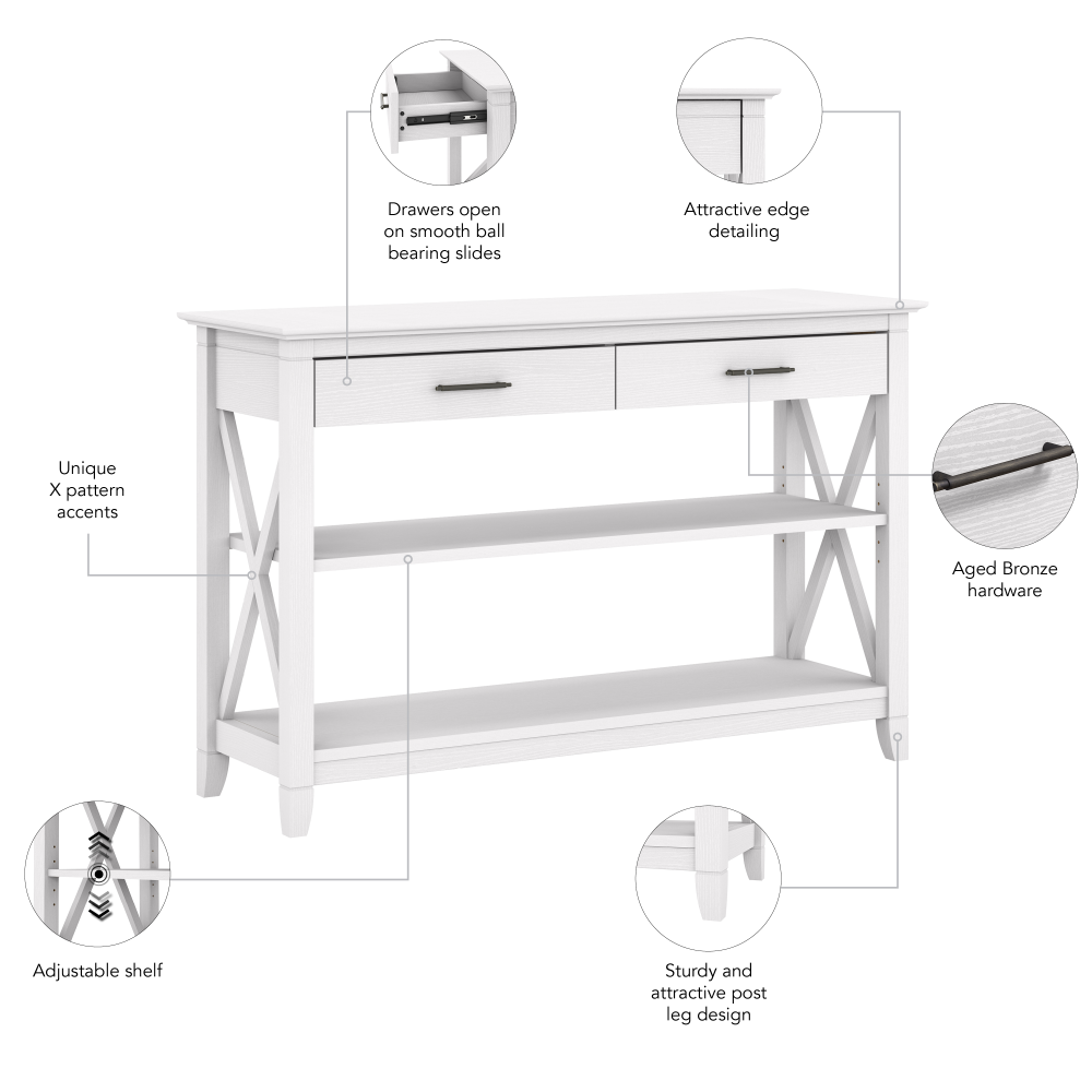 Shop Bush Furniture Key West Console Table with Drawers and Shelves, Image 06, KWT248WT-03, #color_pure white oak