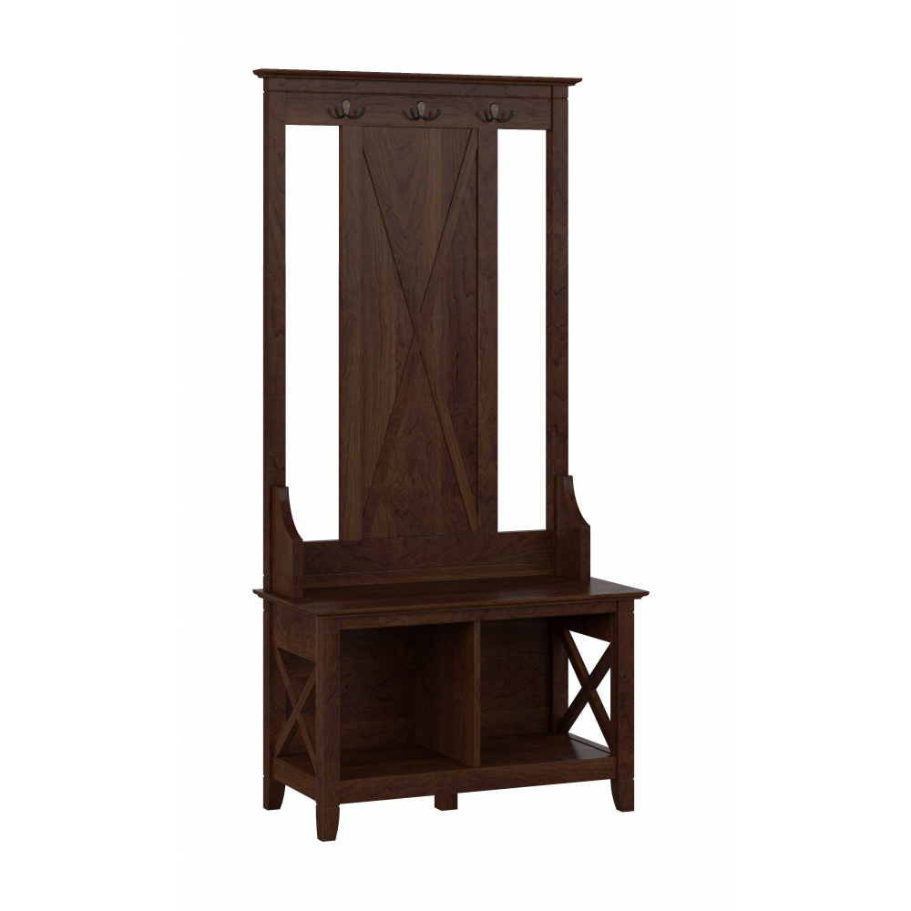 Shop Bush Furniture Key West Hall Tree with Shoe Storage Bench, Image 02, KWS166BC-03, #color_bing cherry