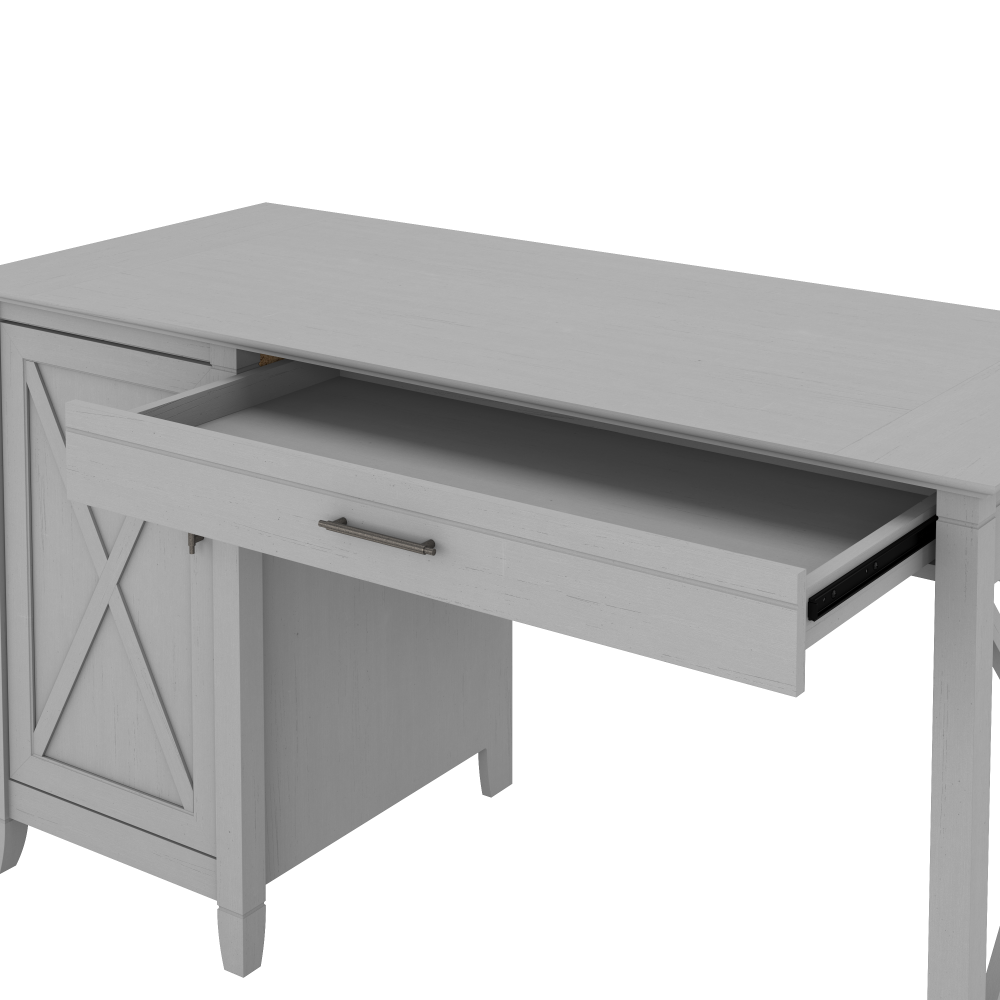 Shop Bush Furniture Key West 54W Computer Desk with Storage and Mid Back Tufted Office Chair, Image 03, KWS020CG, #color_cape cod gray