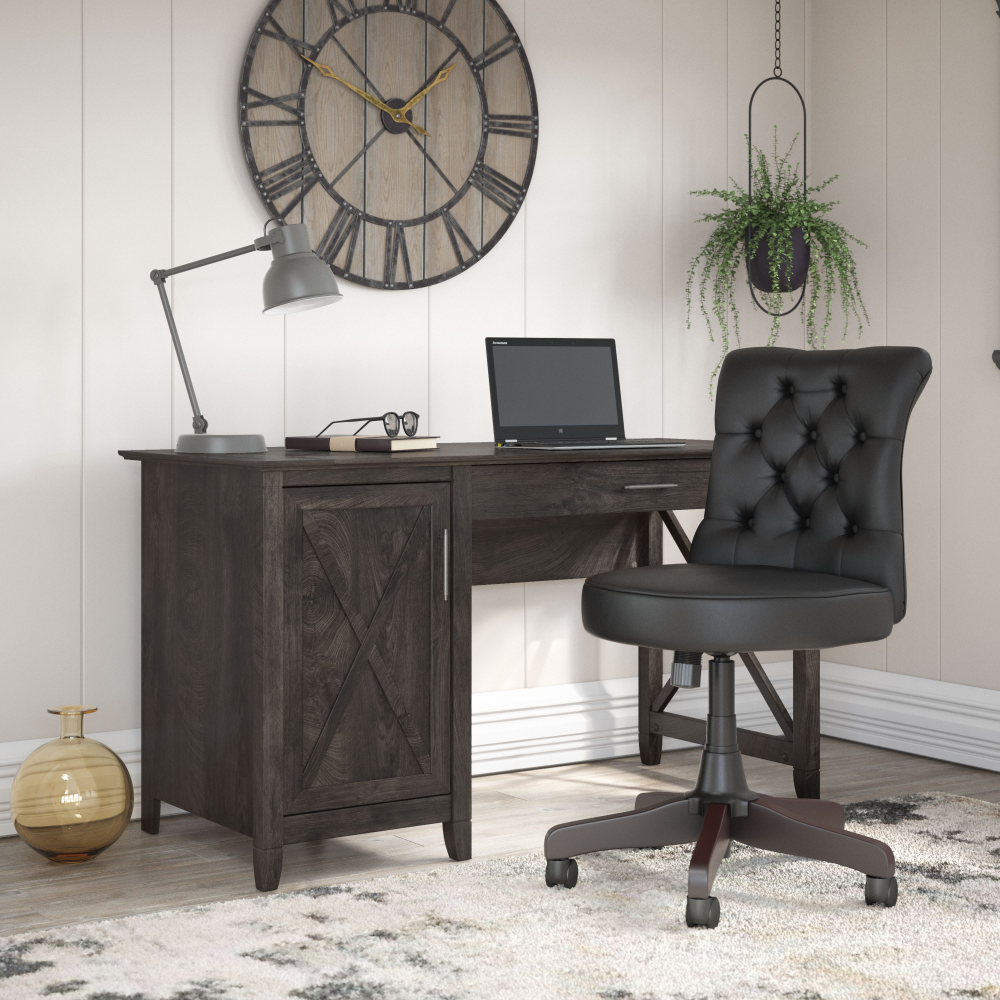 Shop Bush Furniture Key West 54W Computer Desk with Storage and Mid Back Tufted Office Chair, Image 01, KWS020GH, #color_dark gray hickory