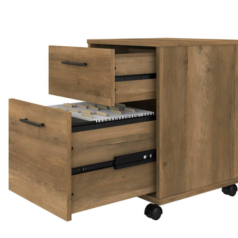 Shop Bush Furniture Key West 60W L Shaped Desk with 2 Drawer Mobile File Cabinet and 5 Shelf Bookcase, Image 03, KWS016RCP, #color_reclaimed pine