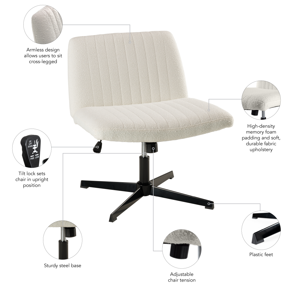 Shop Bush Furniture Sutton Armless Computer Chair Without Wheels, Image 06, CH4201LCF-03, #color_light cream fabric