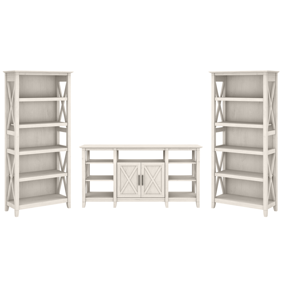 Shop Bush Furniture Key West Tall TV Stand with Set of 2 Bookcases, Image 02, KWS027LW, #color_linen white oak