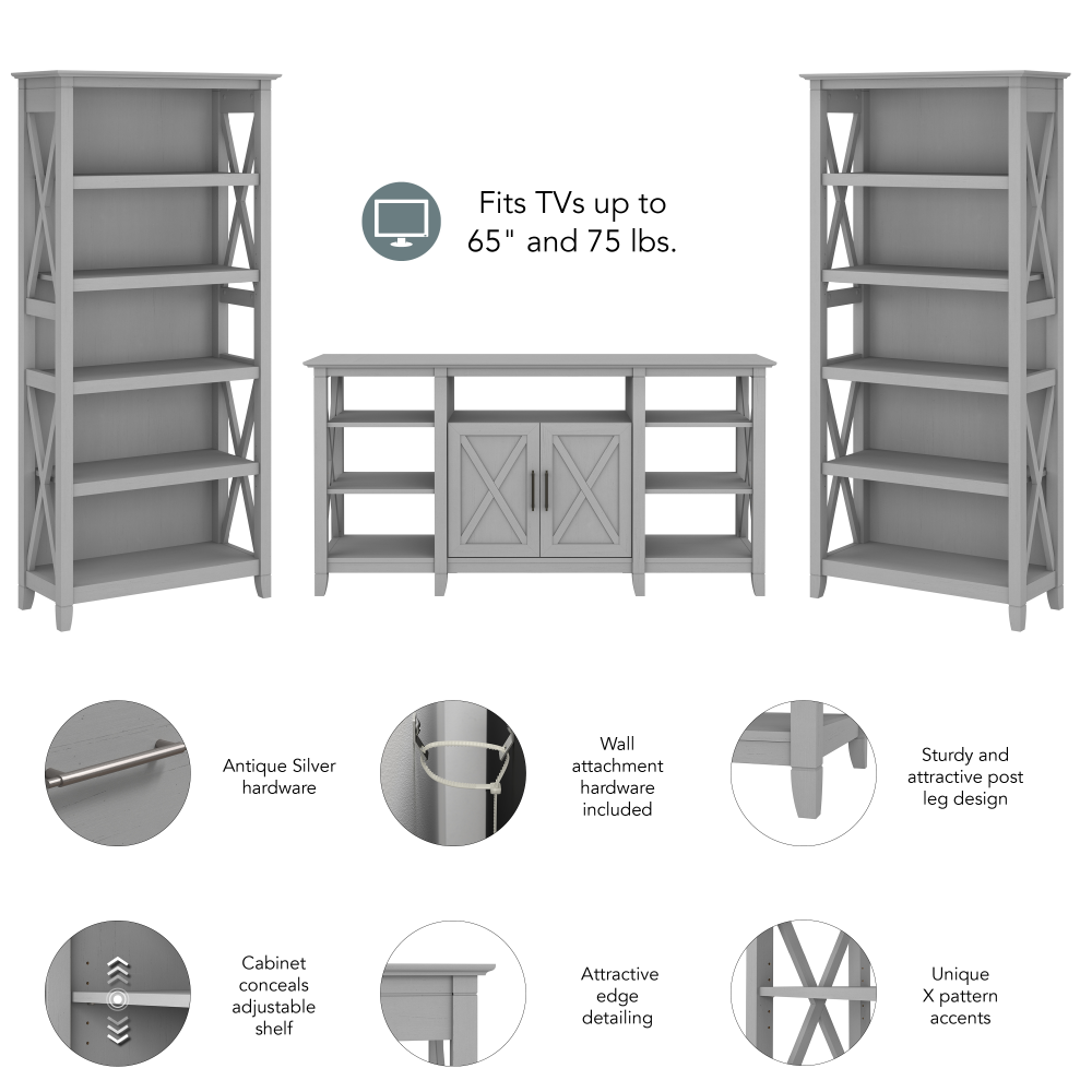 Shop Bush Furniture Key West Tall TV Stand with Set of 2 Bookcases, Image 06, KWS027CG, #color_cape cod gray