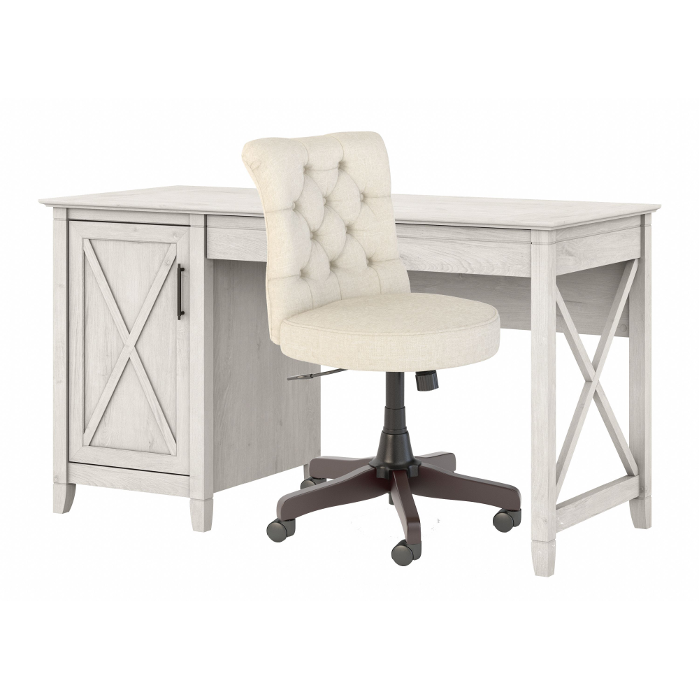 Shop Bush Furniture Key West 54W Computer Desk with Storage and Mid Back Tufted Office Chair, Image 02, KWS020LW, #color_linen white oak