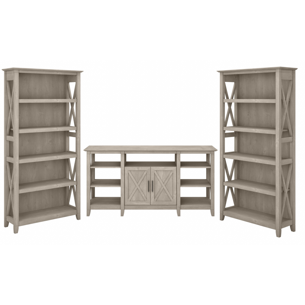 Shop Bush Furniture Key West Tall TV Stand with Set of 2 Bookcases, Image 02, KWS027WG, #color_washed gray