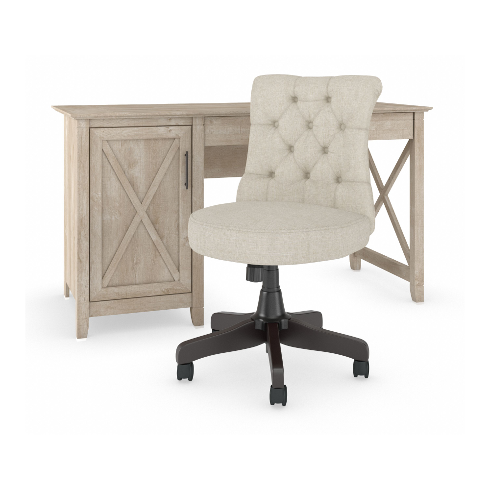 Shop Bush Furniture Key West 54W Computer Desk with Storage and Mid Back Tufted Office Chair, Image 02, KWS020WG, #color_washed gray