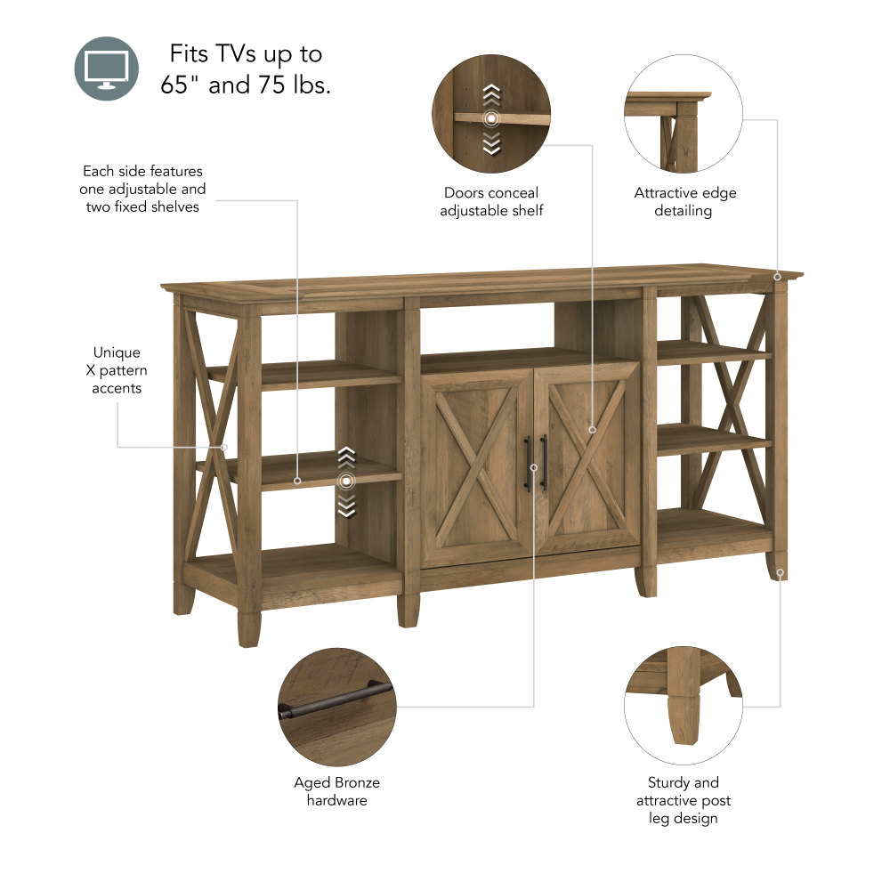 Shop Bush Furniture Key West Tall TV Stand for 65 Inch TV, Image 06, KWV160RCP-03, #color_reclaimed pine