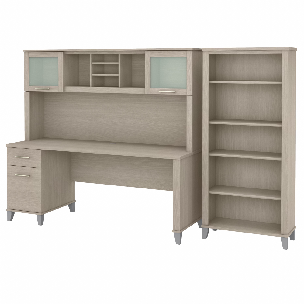 Shop Bush Furniture Somerset 72W Office Desk with Hutch and 5 Shelf Bookcase, Image 02, SET020SO, #color_sand oak