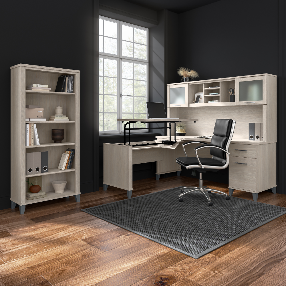 Shop Bush Furniture Somerset 72W Office Desk with Hutch and 5 Shelf Bookcase, Image 03, SET020SO, #color_sand oak