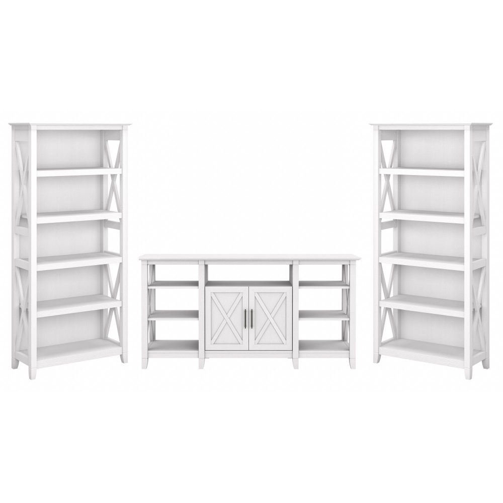 Shop Bush Furniture Key West Tall TV Stand with Set of 2 Bookcases, Image 02, KWS027WT, #color_pure white oak