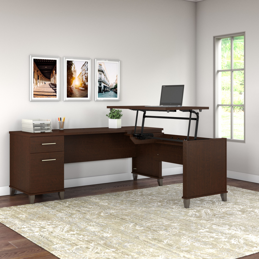 Shop Bush Furniture Somerset 72W 3 Position Sit to Stand L Shaped Desk, Image 01, SET014MR, #color_mocha cherry