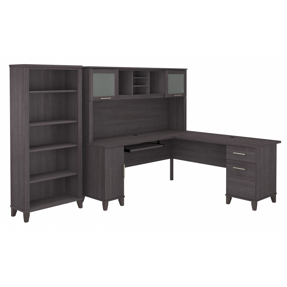 Shop Bush Furniture Somerset 72W L Shaped Desk with Hutch and 5 Shelf Bookcase, Image 02, SET011SG, #color_storm gray