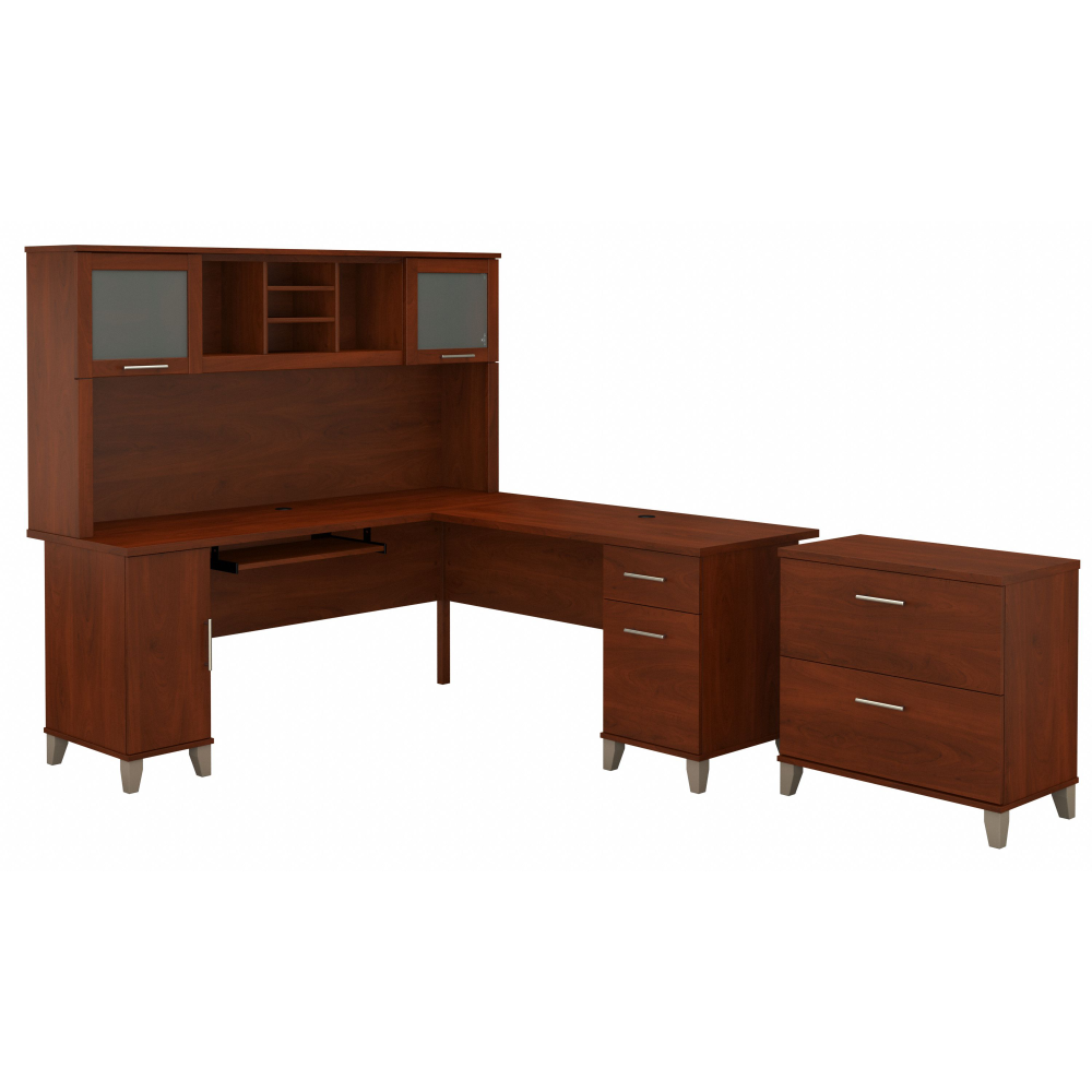 Shop Bush Furniture Somerset 72W L Shaped Desk with Hutch and Lateral File Cabinet, Image 02, SET009HC, #color_hansen cherry