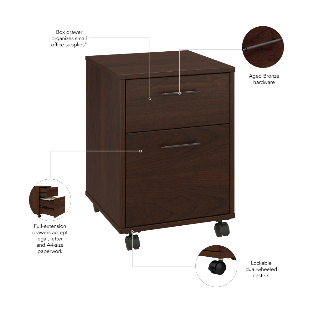 Shop Bush Furniture Key West 2 Drawer Mobile File Cabinet, Image 06, KWF116BC-03, #color_bing cherry
