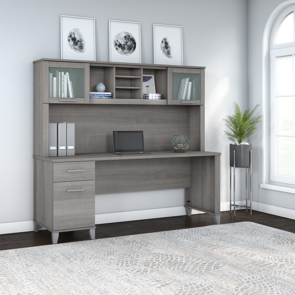 Shop Bush Furniture Somerset 72W Office Desk with Drawers and Hutch, Image 01, SET018PG, #color_platinum gray