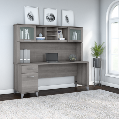 Shop Bush Furniture Somerset 72W Office Desk with Drawers and Hutch, Image 01, SET018PG, #color_platinum gray