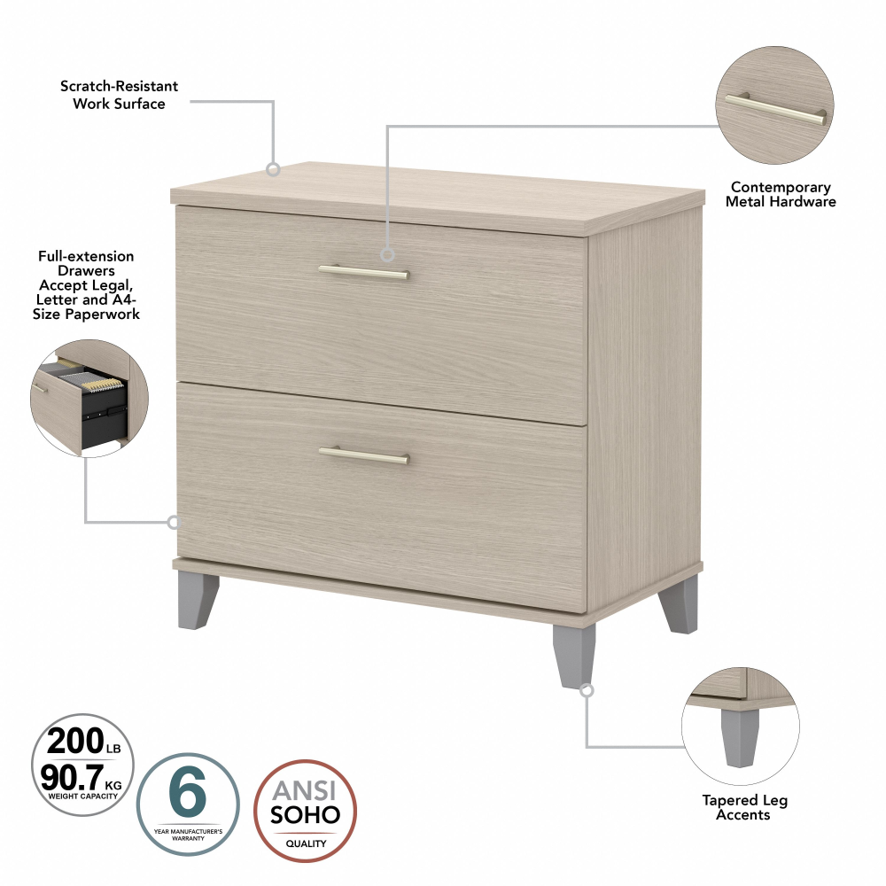 Shop Bush Furniture Somerset 2 Drawer Lateral File Cabinet, Image 07, WC81180, #color_sand oak