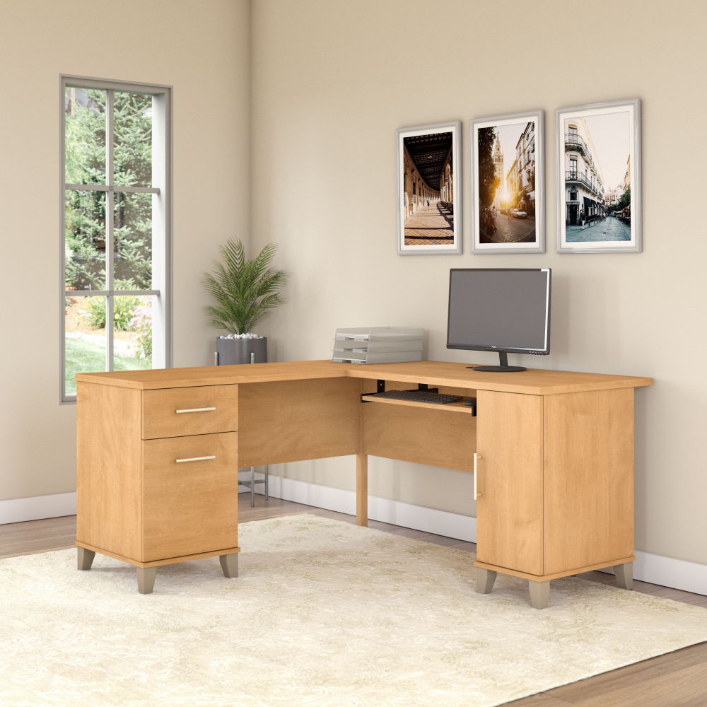 Shop Bush Furniture Somerset 60W L Shaped Desk with Storage, Image 01, WC81430K, #color_maple cross