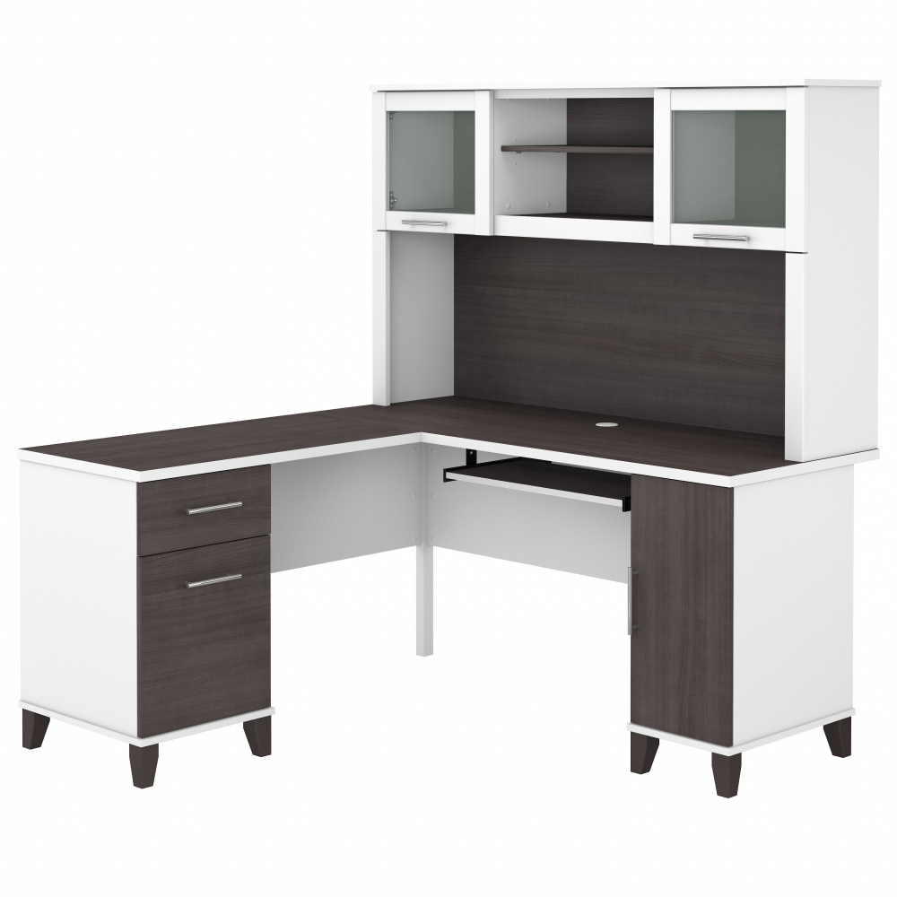 Shop Bush Furniture Somerset 60W L Shaped Desk with Hutch, Image 02, SET002SGWH, #color_storm gray/white