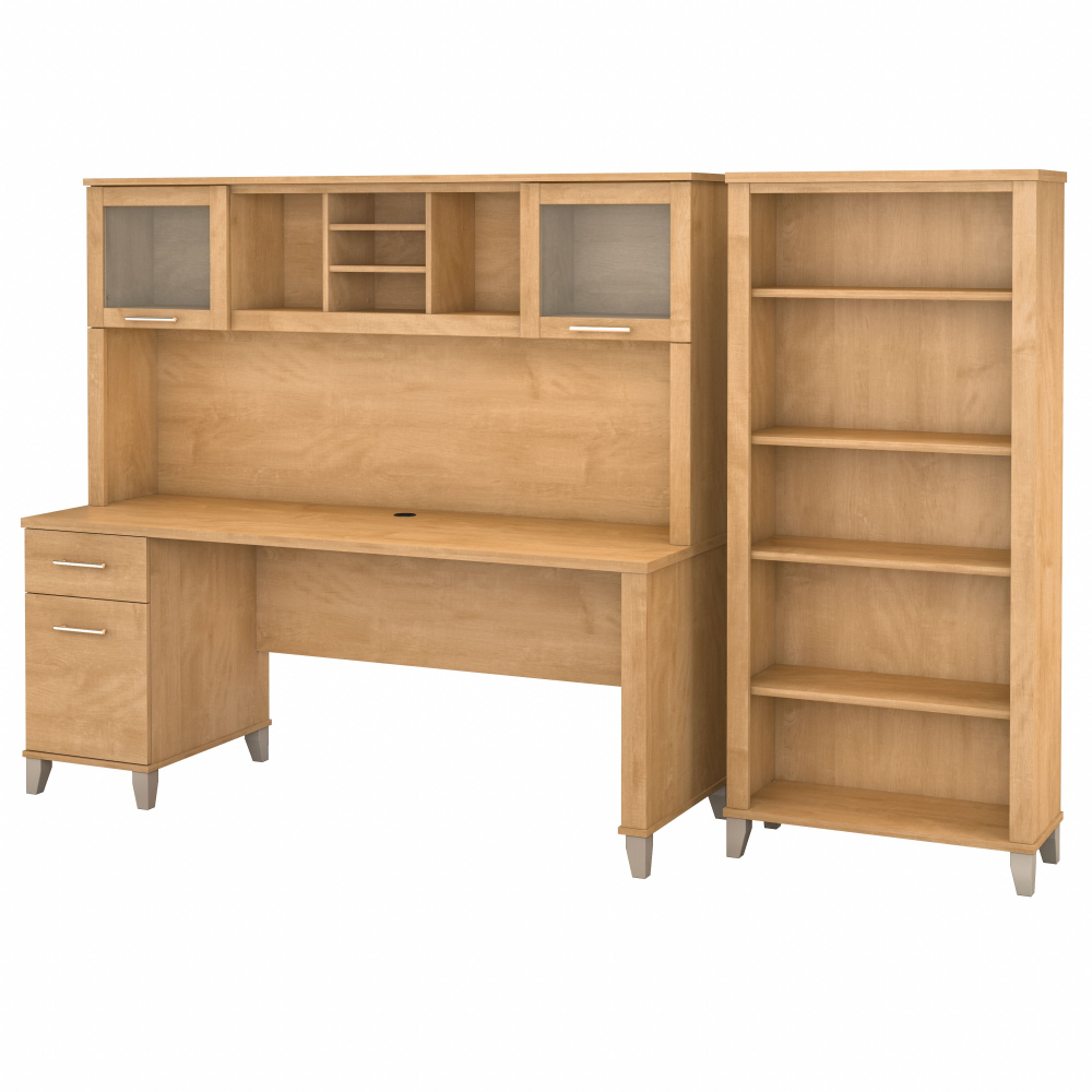 Shop Bush Furniture Somerset 72W Office Desk with Hutch and 5 Shelf Bookcase, Image 02, SET020MC, #color_maple cross