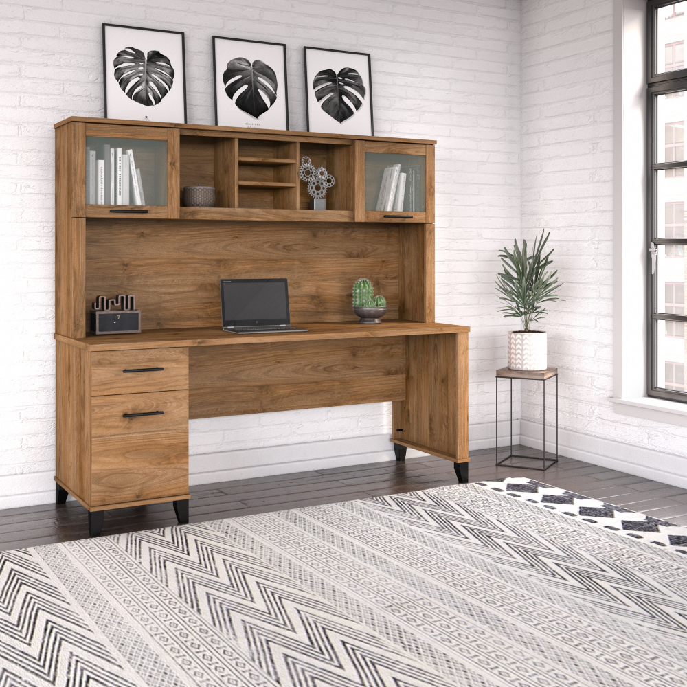 Shop Bush Furniture Somerset 72W Office Desk with Drawers and Hutch, Image 01, SET018FW, #color_fresh walnut