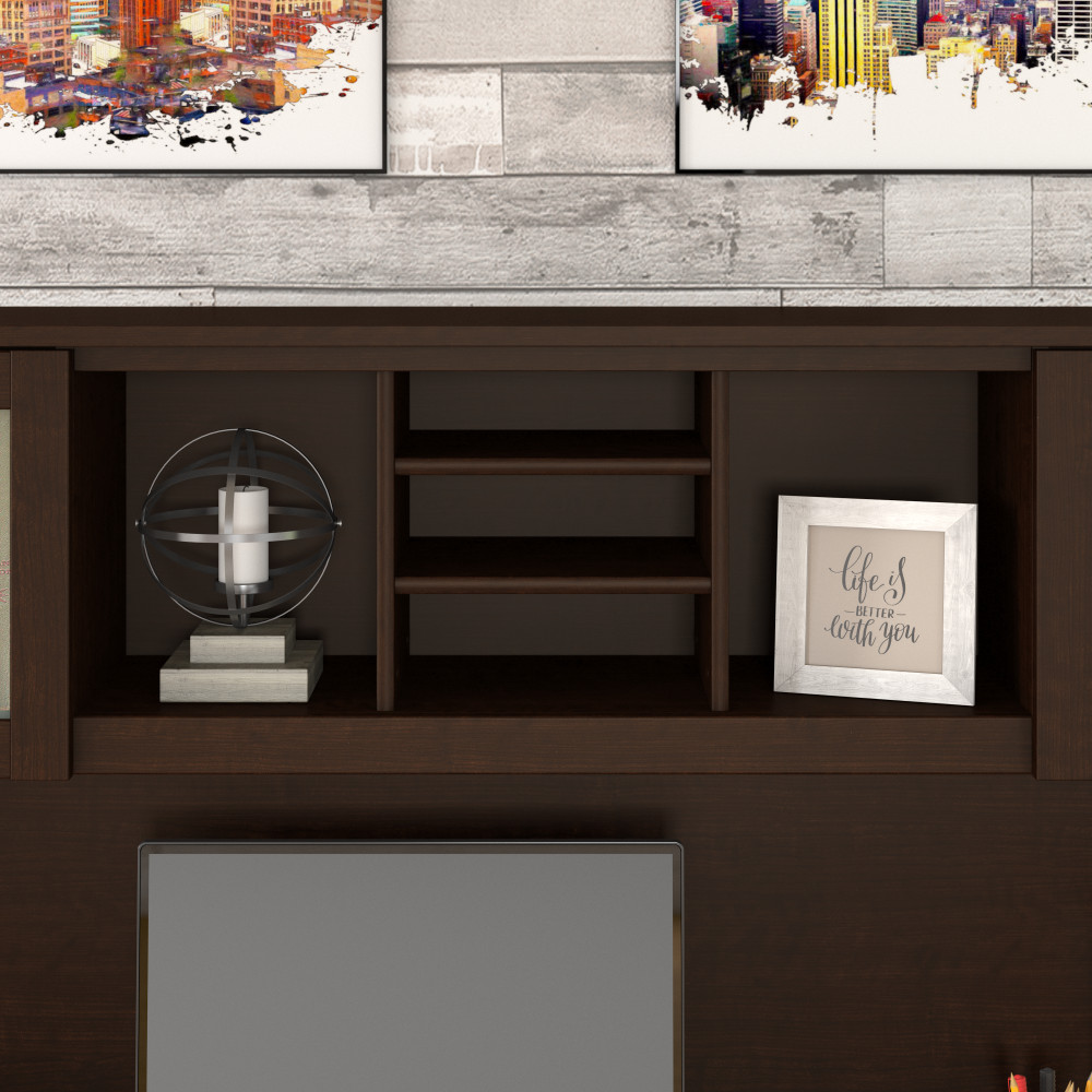 Shop Bush Furniture Somerset 72W 3 Position Sit to Stand L Shaped Desk with Hutch and Bookcase, Image 05, SET017MR, #color_mocha cherry