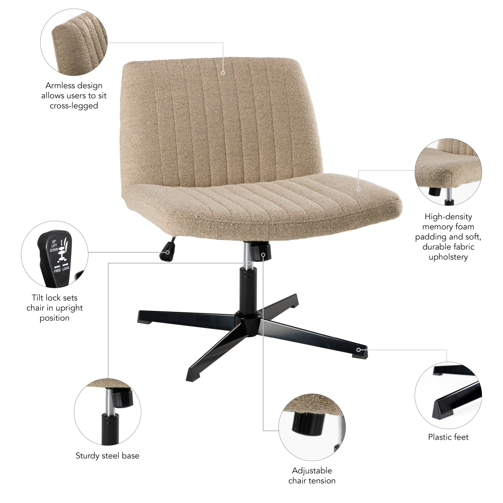 Shop Bush Furniture Sutton Armless Computer Chair Without Wheels, Image 06, CH4201CBF-03, #color_cool beige fabric