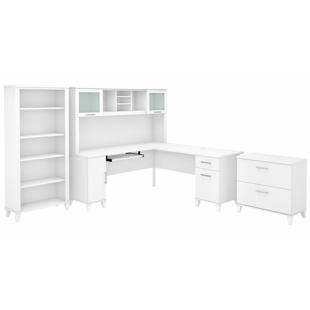 Shop Bush Furniture Somerset 72W L Shaped Desk with Hutch, Lateral File Cabinet and Bookcase, Image 02, SET012WH, #color_white