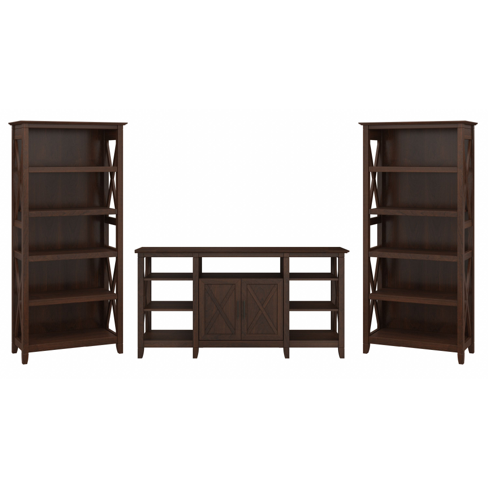 Shop Bush Furniture Key West Tall TV Stand with Set of 2 Bookcases, Image 02, KWS027BC, #color_bing cherry