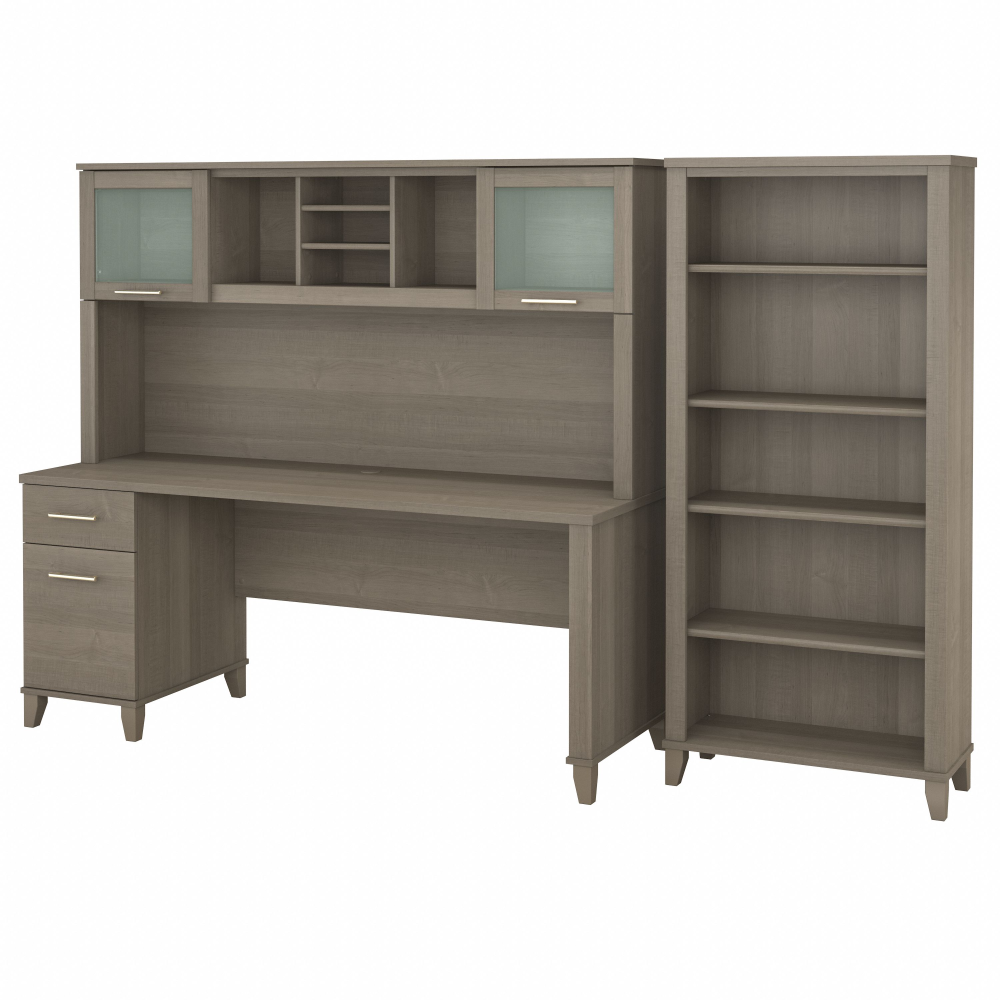 Shop Bush Furniture Somerset 72W Office Desk with Hutch and 5 Shelf Bookcase, Image 02, SET020AG, #color_ash gray