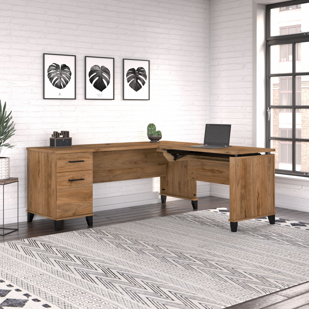 Shop Bush Furniture Somerset 72W 3 Position Sit to Stand L Shaped Desk, Image 04, SET014FW, #color_fresh walnut