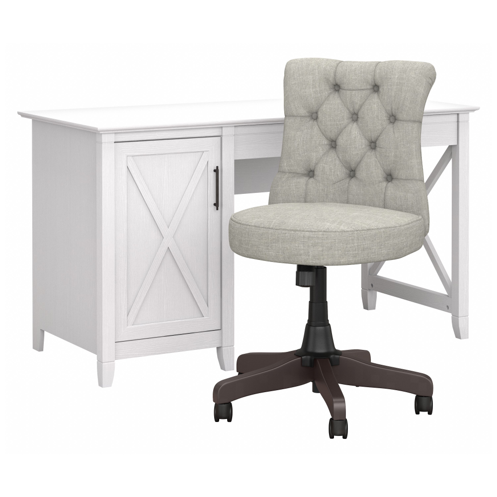 Shop Bush Furniture Key West 54W Computer Desk with Storage and Mid Back Tufted Office Chair, Image 02, KWS020WT, #color_pure white oak