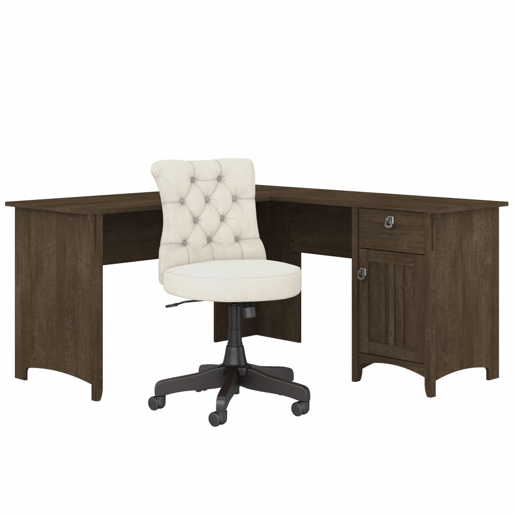 Shop Bush Furniture Salinas 60W L Shaped Desk with Mid Back Tufted Office Chair, Image 02, SAL010ABR, #color_ash brown