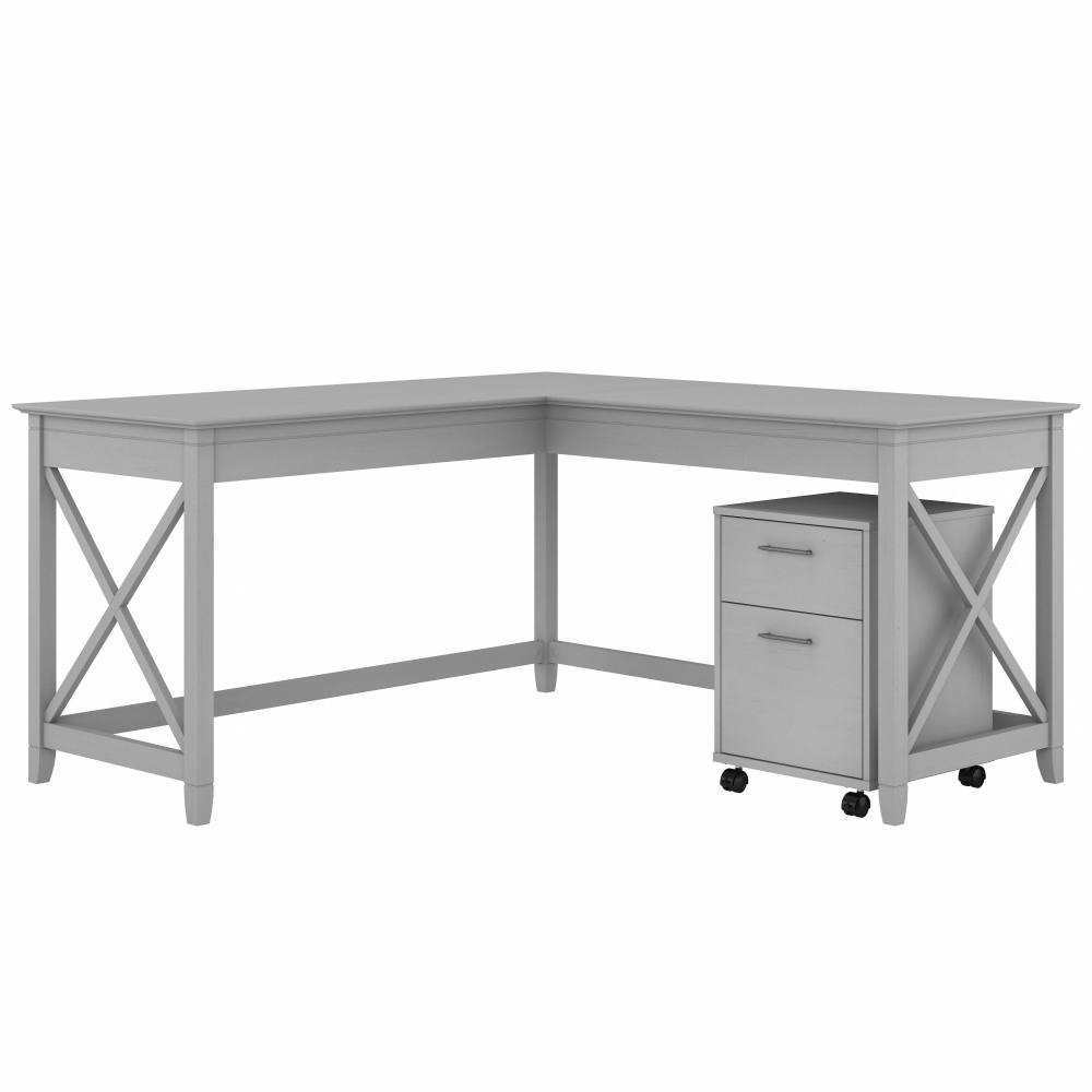 Shop Bush Furniture Key West 60W L Shaped Desk with 2 Drawer Mobile File Cabinet, Image 02, KWS013CG, #color_cape cod gray