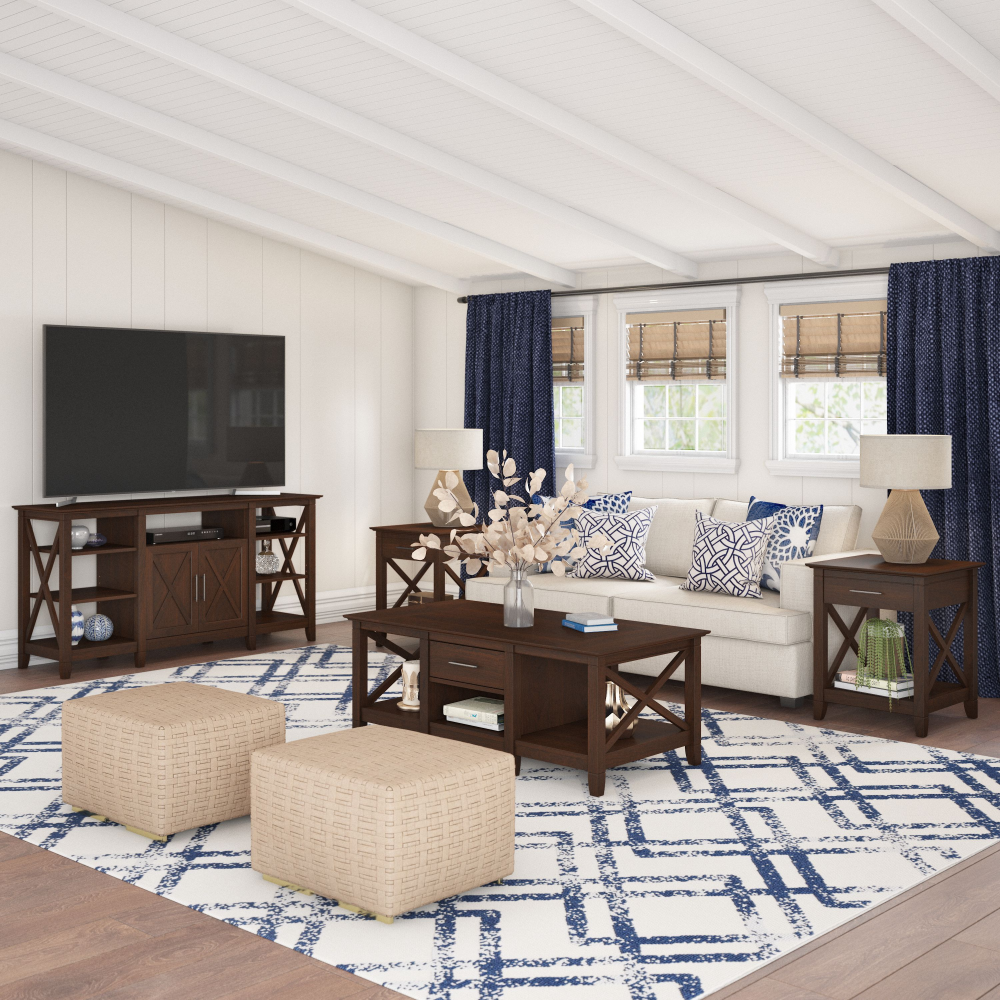 Shop Bush Furniture Key West Tall TV Stand with Coffee Table and Set of 2 End Tables, Image 01, KWS025BC, #color_bing cherry