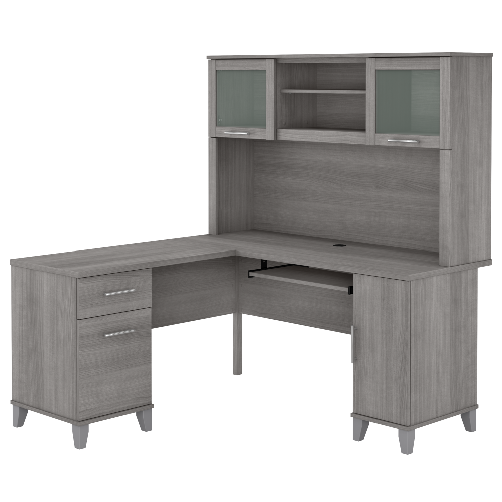 Shop Bush Furniture Somerset 60W L Shaped Desk with Hutch, Image 02, SET002PG, #color_platinum gray