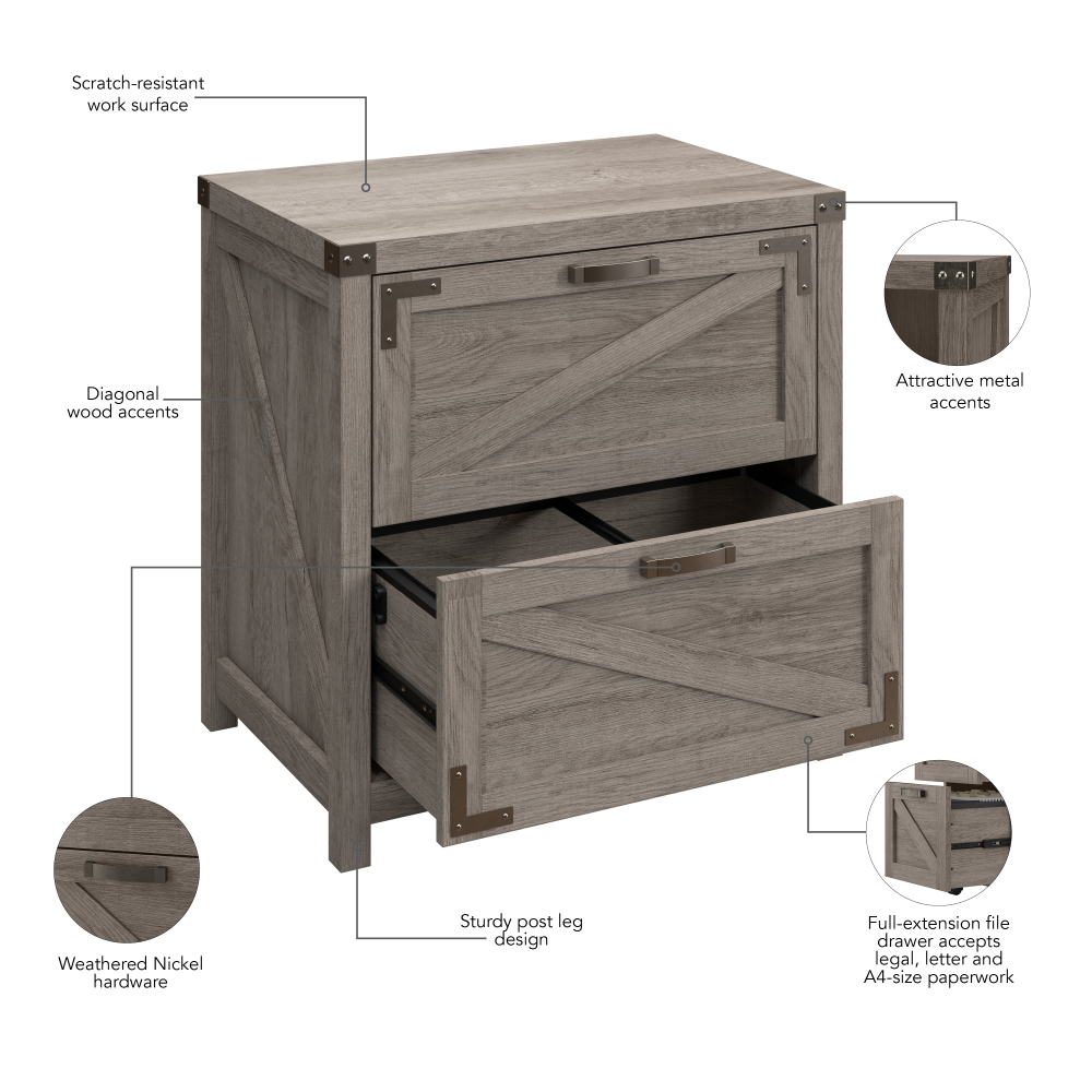 Shop Bush Furniture Knoxville 2 Drawer Lateral File Cabinet, Image 07, CGF129RTG-03, #color_restored gray