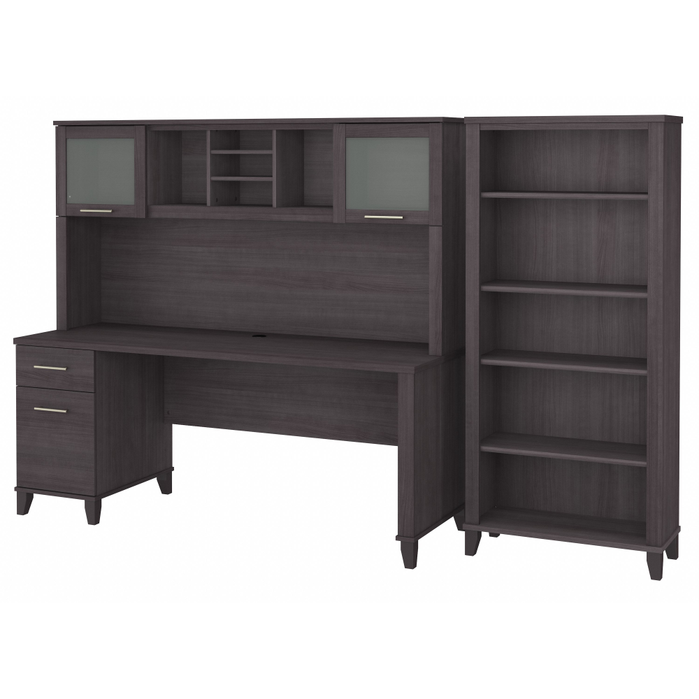 Shop Bush Furniture Somerset 72W Office Desk with Hutch and 5 Shelf Bookcase, Image 02, SET020SG, #color_storm gray