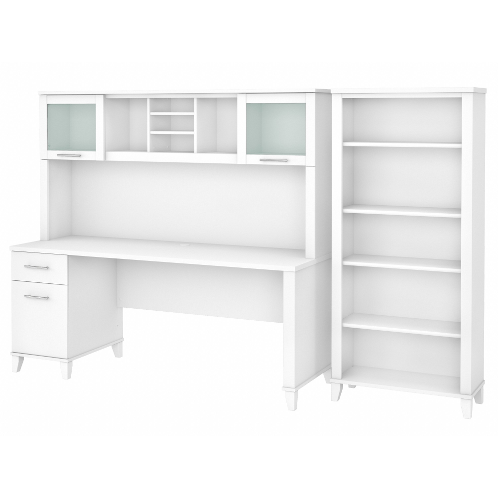 Shop Bush Furniture Somerset 72W Office Desk with Hutch and 5 Shelf Bookcase, Image 02, SET020WH, #color_white