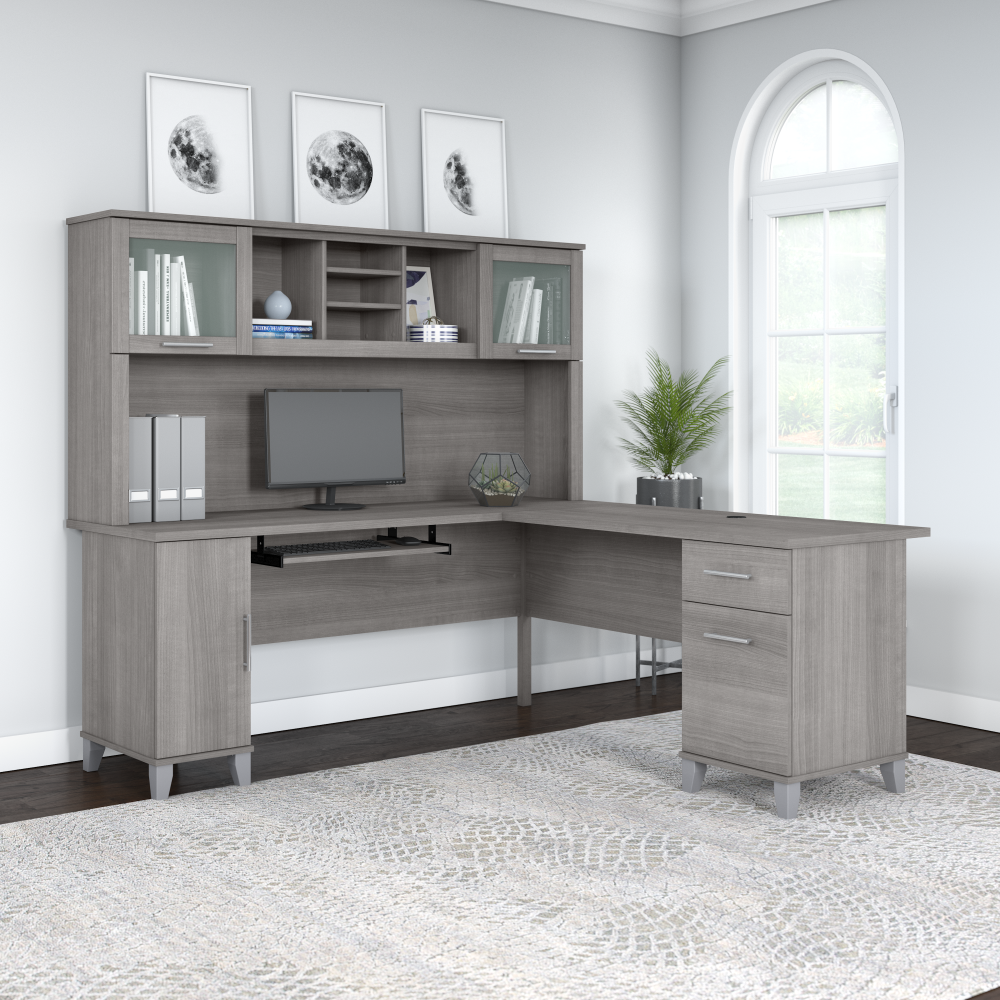 Shop Bush Furniture Somerset 72W L Shaped Desk with Hutch, Image 01, SET001PG, #color_platinum gray