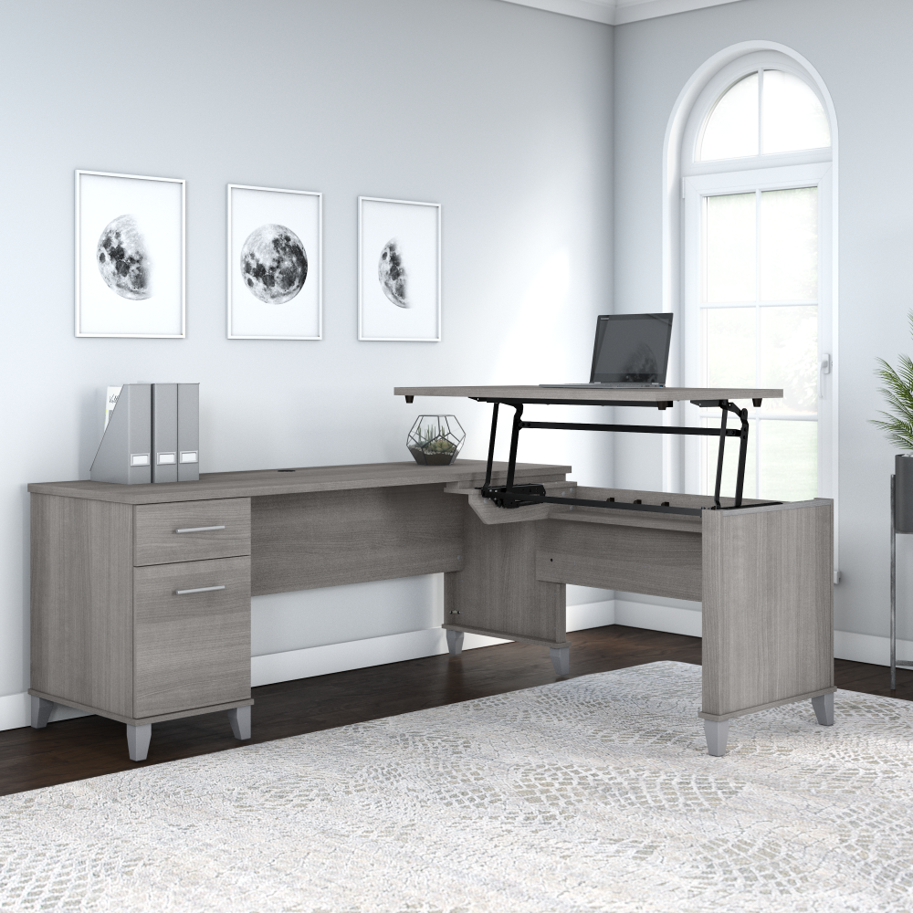 Shop Bush Furniture Somerset 72W 3 Position Sit to Stand L Shaped Desk, Image 01, SET014PG, #color_platinum gray
