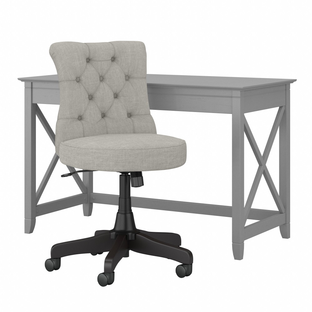 Shop Bush Furniture Key West 48W Writing Desk with Mid Back Tufted Office Chair, Image 02, KWS021CG, #color_cape cod gray