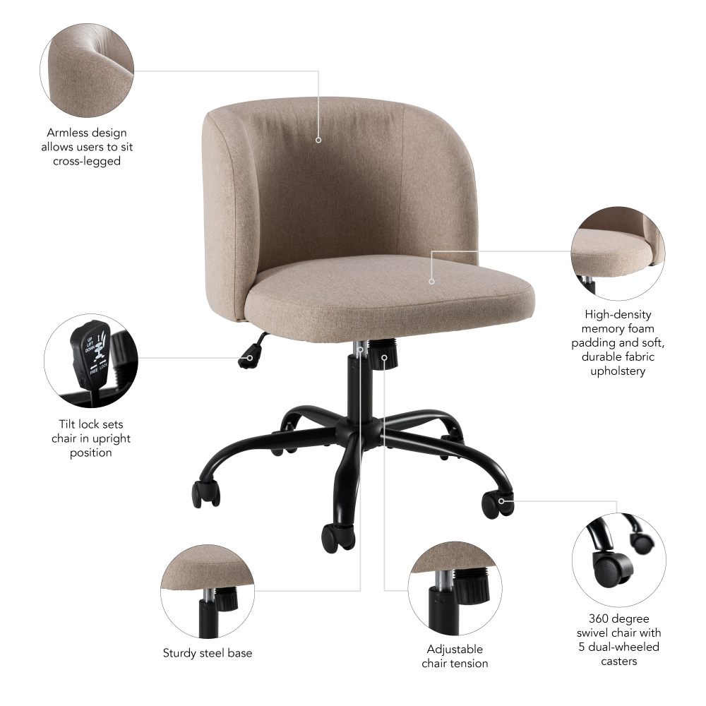 Shop Bush Furniture Pembroke Armless Desk Chair for Home Office, Image 06, CH4301BGF-03, #color_beige fabric