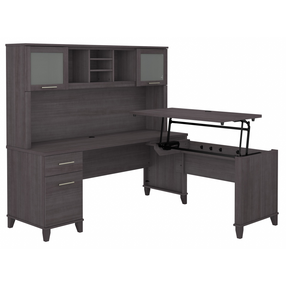 Shop Bush Furniture Somerset 72W 3 Position Sit to Stand L Shaped Desk with Hutch, Image 02, SET015SG, #color_storm gray
