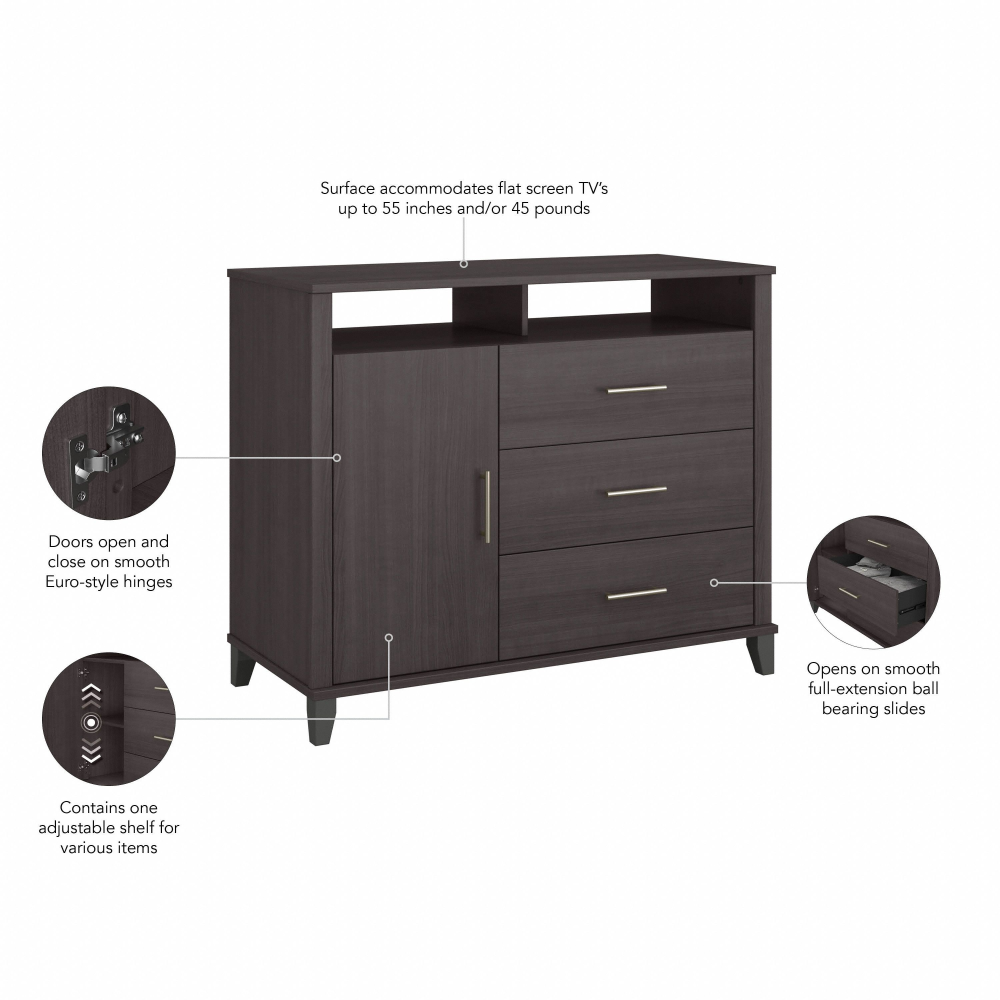 Shop Bush Furniture Somerset 3 Drawer Dresser and Bedroom TV Stand, Image 07, STV148SGK, #color_storm gray