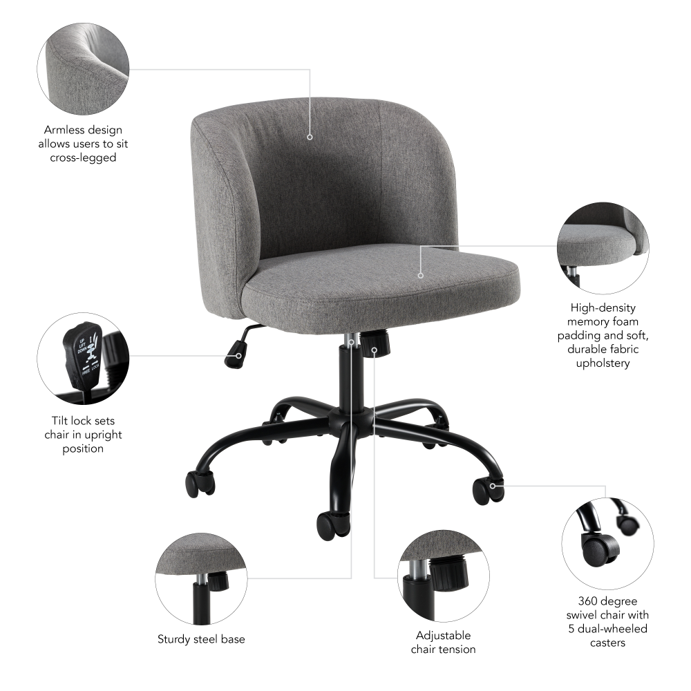 Shop Bush Furniture Pembroke Armless Desk Chair for Home Office, Image 06, CH4301WGF-03, #color_warm gray fabric